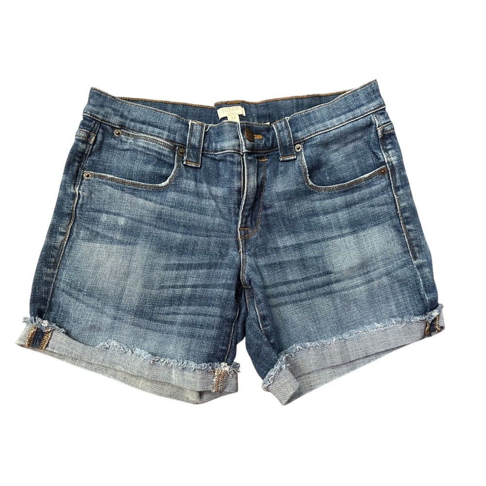 J Crew Womens Cuffed Medium Wash Denim Shorts Size 27